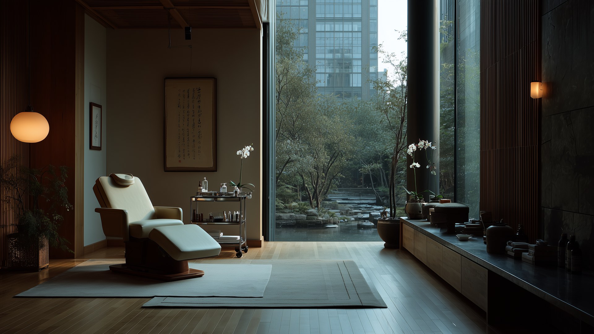 Refined Korean aesthetic clinic interior — natural light and considered detail