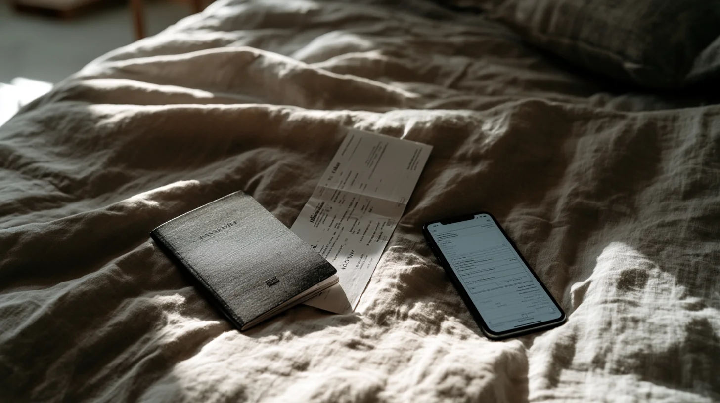 A passport and boarding pass on a calm surface