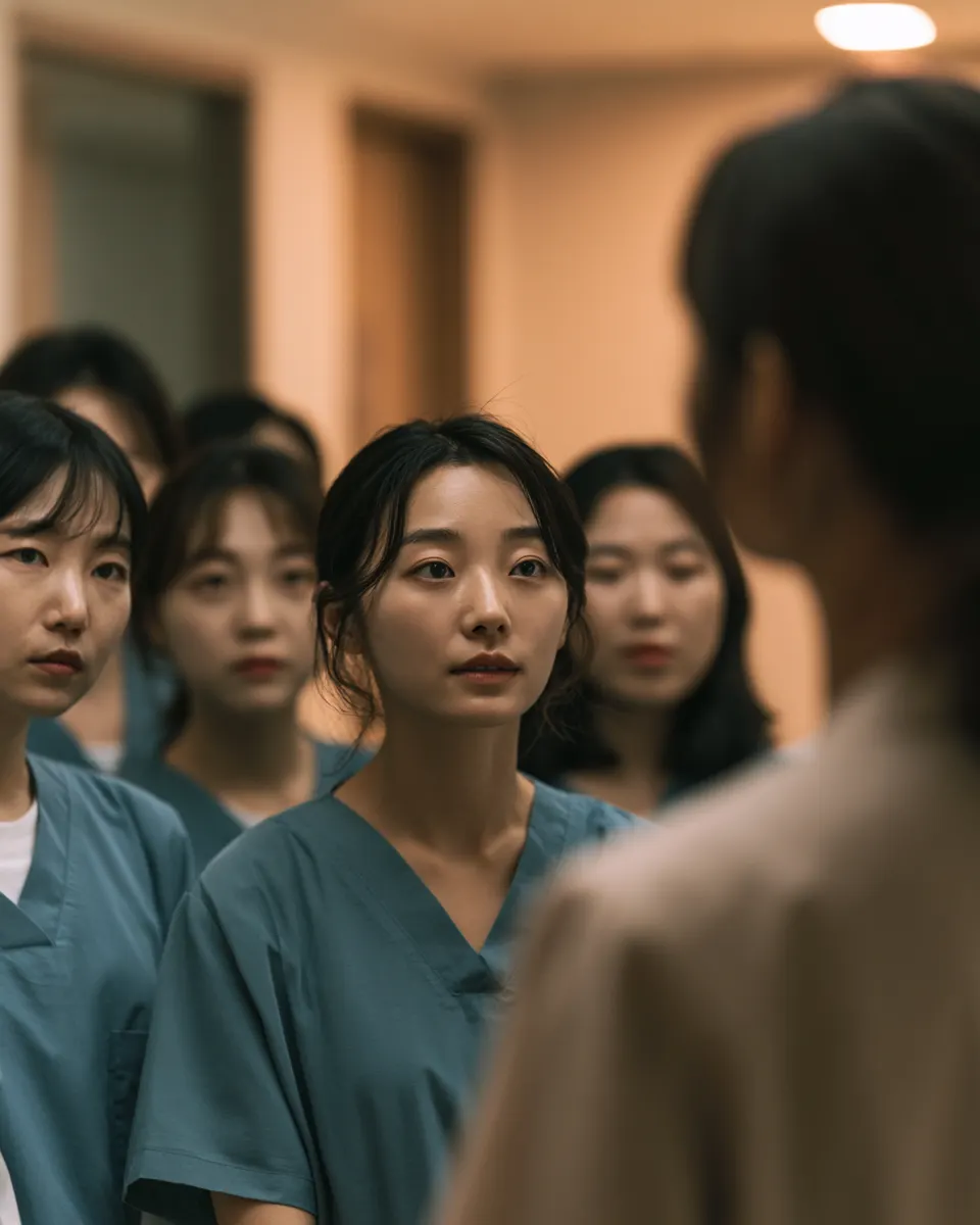 A staff training session inside a Korean clinic